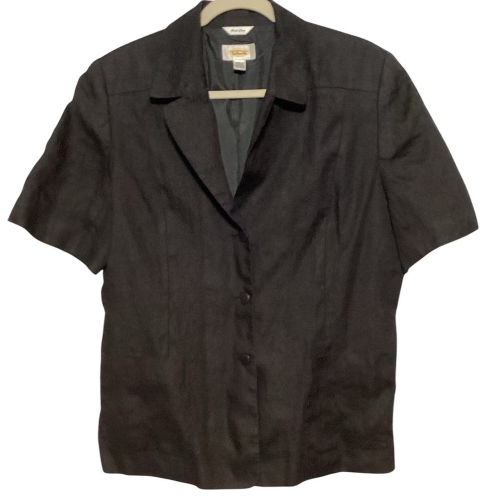 Talbots Irish linen Blazer size 16 classic black short sleeve